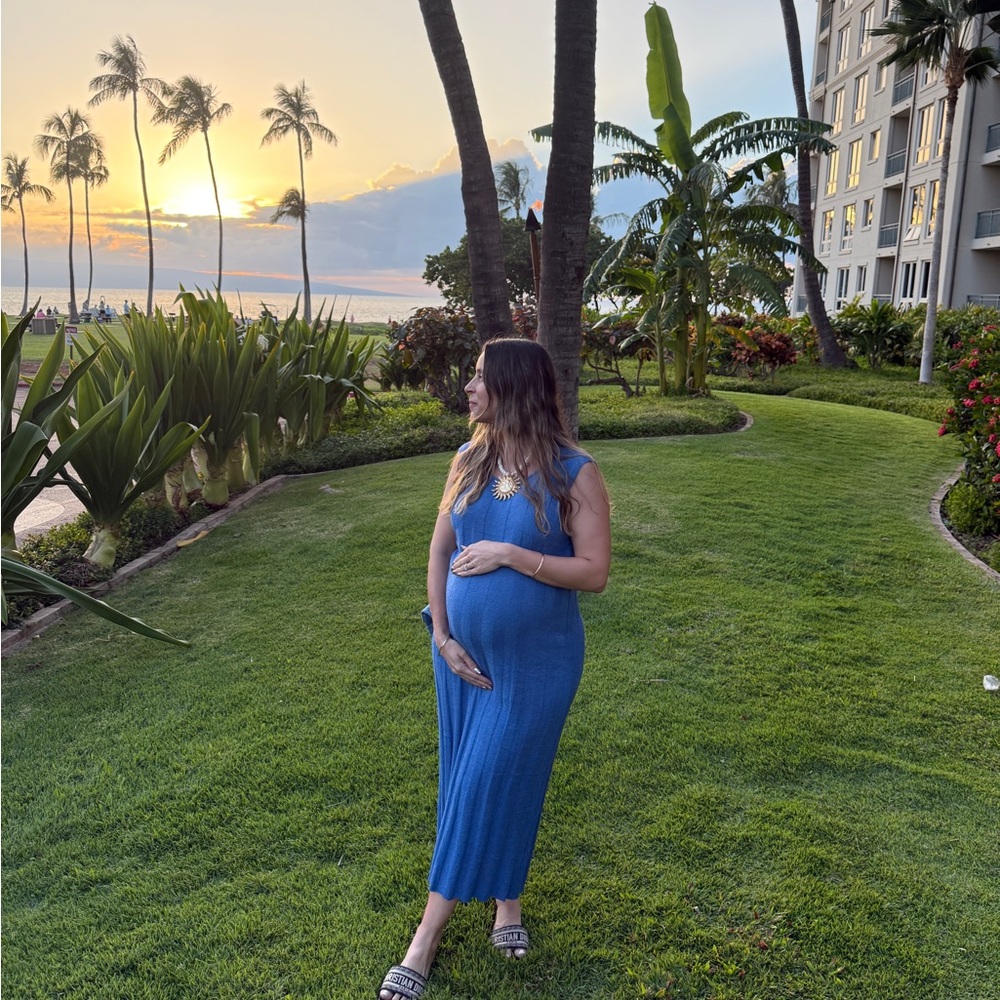 Blue Sleeveless Ribbed Dress